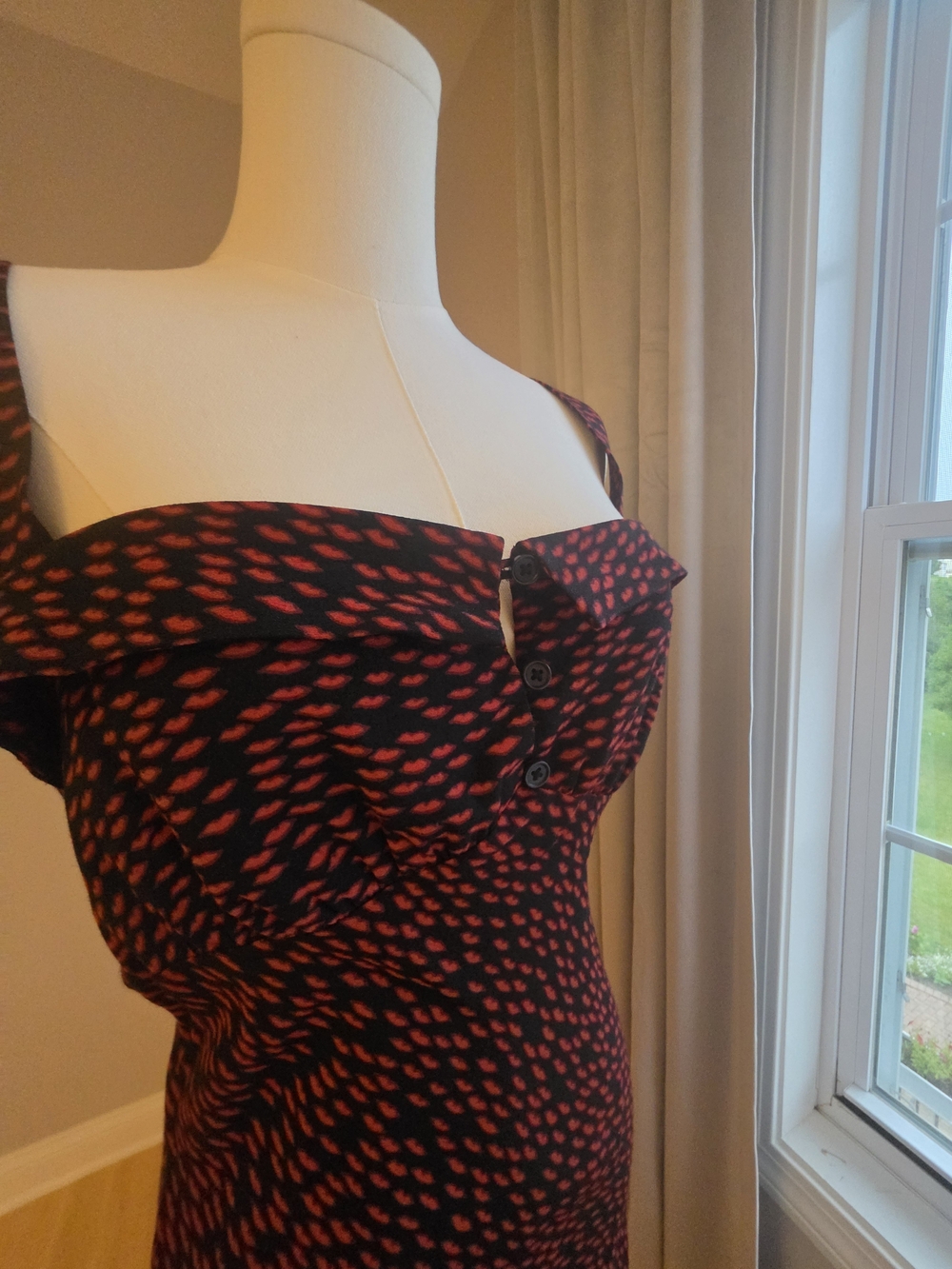 Refoemation Printed Midi Dress In Navy Blue & Red